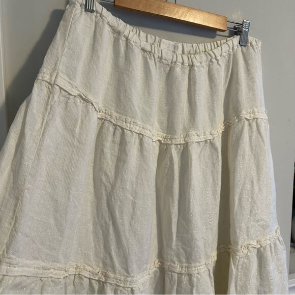 Vintage CP SHADES Cream White Metallic Linen Tiered Maxi Skirt XL - Picture 10 of 12